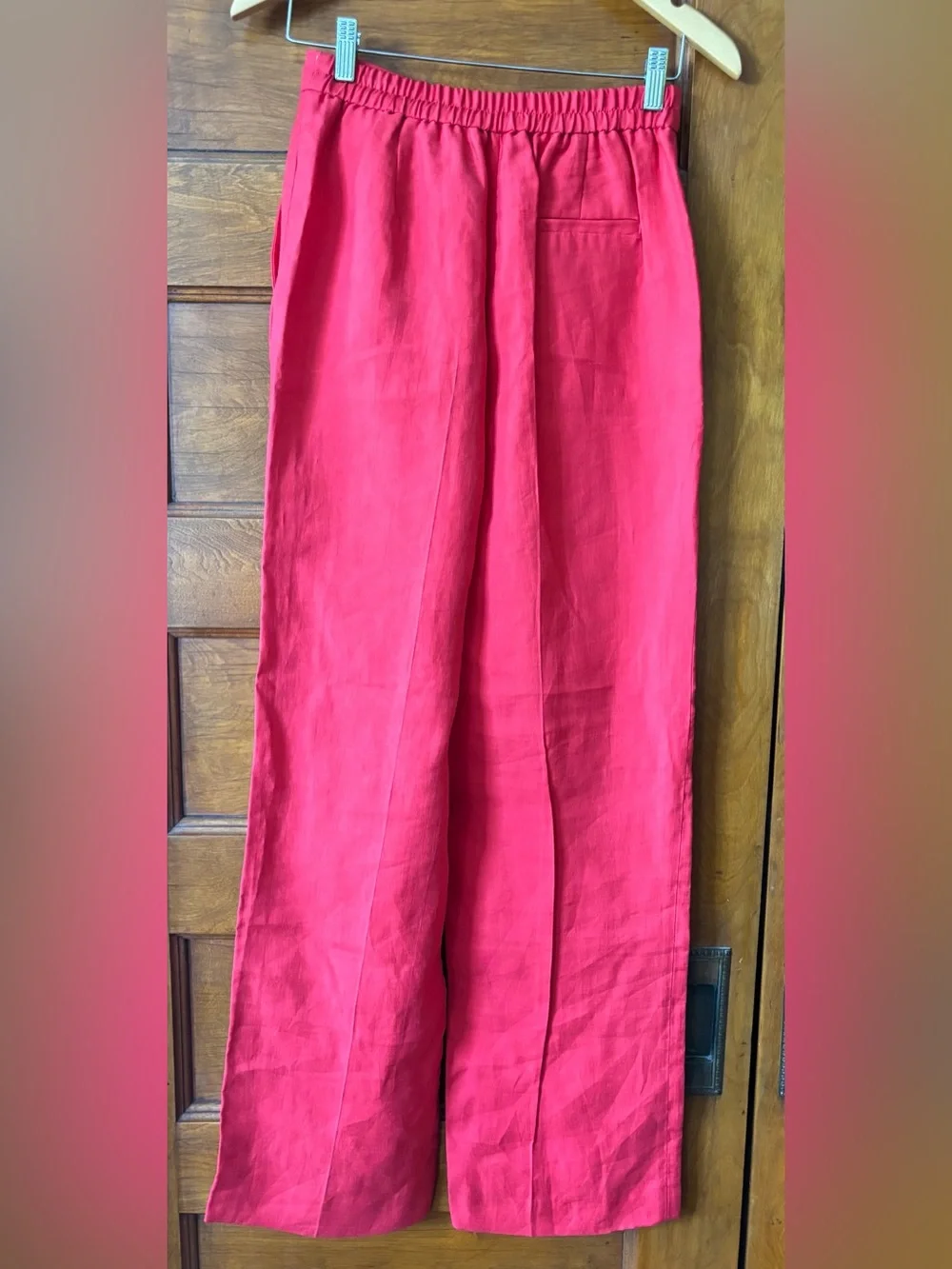 Zara Red Wide-Leg Linen Pants